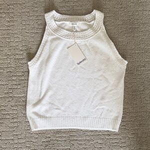 Splendid White Knit Racerback Tank with Textured Trim